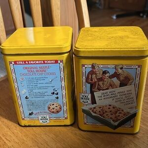 Nestle Toll House Cookies Vintage Collector Yellow Metal Tin 1939 1942 1954 Ads